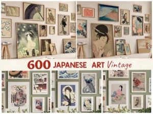 Vintage Japanese Digital Art Prints, Printable Wall Decor
